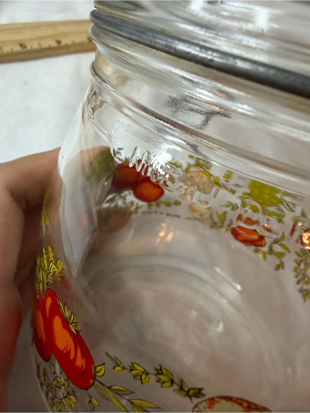Vintage Arcoroc France Glass Canister Vegetable Garden Tomato Mushroom - Picture 6 of 12